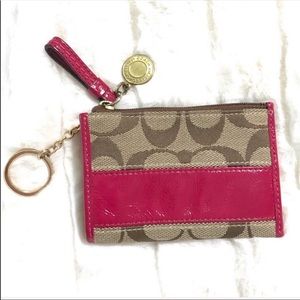 Tan/ Fuchsia Coach Wristlet
